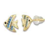 Metallo TQ in ottone orecchini pesce oro-blu chiaro