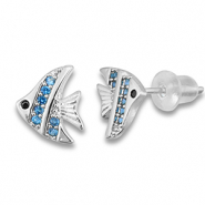 Metallo TQ in ottone orecchini pesce argento-blu chiaro