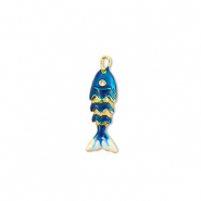 Ciondoli in ottone Eco-brass&reg; pesce oro-blu scuro-bianco
