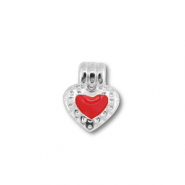 Ciondoli di metallo DQ cuore argento antico (privo di nichel)-rosso