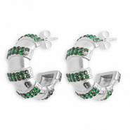 Orecchini in acciaio inossidabil con strass argento-verde scuro