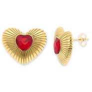 Orecchini in acciaio inossidabil cuore oro-rosso