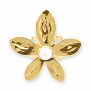 Anelli in acciaio inossidabile fiore con perla oro-bianco