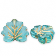 Perline in acrilico foglia blu ottanio-oro