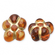 Perline in acrilico fiore marrone cognac-oro