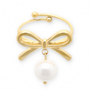 Anelli in acciaio inossidabile fiocco con perle oro-bianco