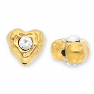 Perline in acciaio inossidabile cuore con strass oro-trasparente