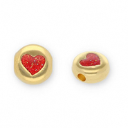 Perline di metallo DQ tonda con cuore oro-glitterato rosso (privo di nichel)