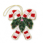 Pendenti trendy bastoncini di zucchero con motivi natalizi rosso-bianco-verde-oro
