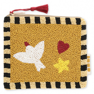 BY31&reg; Pochette uccello con cuore & stella marrone senape-oro chiaro-nero-multicolore