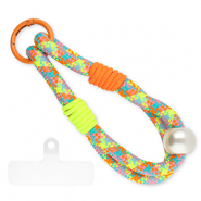 Cordini per cellulare trendy incl. toppa di fisaggio giallo neon-arancione neon-rosa chiaro-blu-bianco avorio