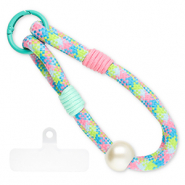 Cordini per cellulare trendy incl. toppa di fisaggio rosa chiaro-verde menta-blu-bianco avorio