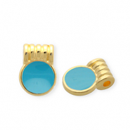 Ciondoli di metallo DQ&reg; tonda oro-blu petrolio (privo di nichel)