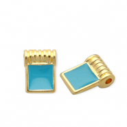 Ciondoli di metallo DQ&reg; quadrato oro-blu petrolio (privo di nichel)