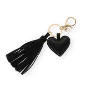 Portachiavi cuore con nappe nero-oro