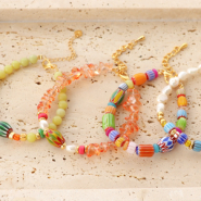 Set di ispirazione Consigli per braccialetti boho con perline millefiori a righe
