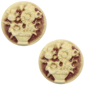 Cabochon base cammei 20 mm con disegno mazzo di fiori marrone - oro antico