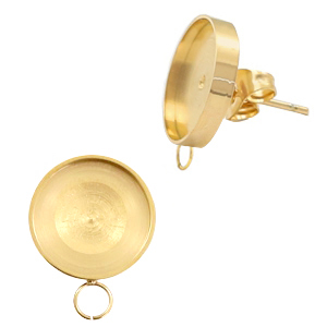 Polaris Steel in acciaio inossidabile perni con castone per cabochon 12 mm con anellino orizzontale oro