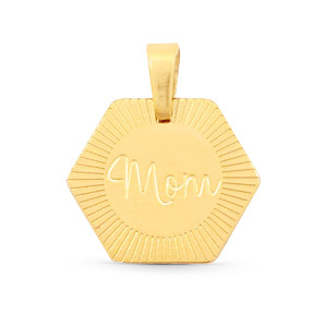 Ciondoli in acciaio inossidabile esagono con scritta 'mom' Mix&Match oro