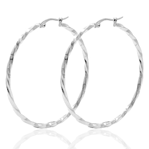Orecchini in acciaio inossidabile 50mm a cerchio attorcigliata argento