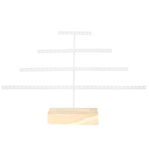 Espositore per bigiotteria piramide con supporto di legno per orecchini bianco-naturale