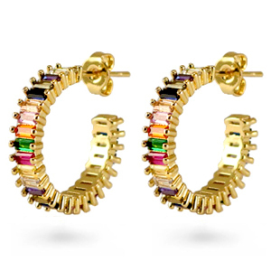 Orecchini a cerchio con cubic zirconia arcobaleno oro