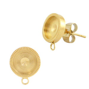 Polaris Steel in acciaio inossidabile orecchini con castone per cabochon 7 mm con anellino oro