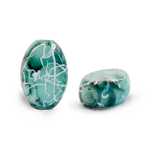 Perline di vetro ovale 8x11mm blu Adriatico-striato argento