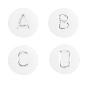 Perline alfabeto in acrilico misto bianco-argento