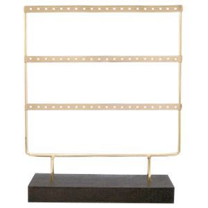Espositore per bigiotteria con supporto di legno per orecchini 3 file con supporto di legno marrone scuro-oro