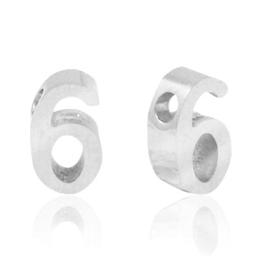 Perline in acciaio inossidabile con disegno numero 6 argento