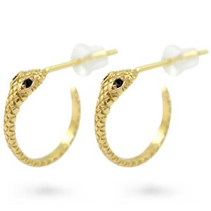Orecchini perno con zirconia a forma di serpente oro-nero