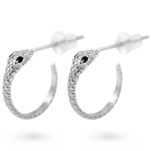 Orecchini perno con zirconia a forma di serpente argento-nero