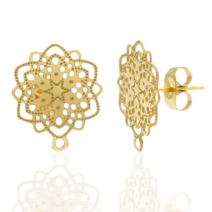 Orecchini in acciaio inossidabile fiore bohemien con anellino oro