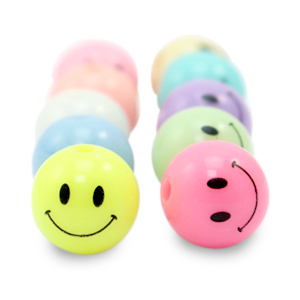 Perline in acrilico 10 mm smiley multicolore
