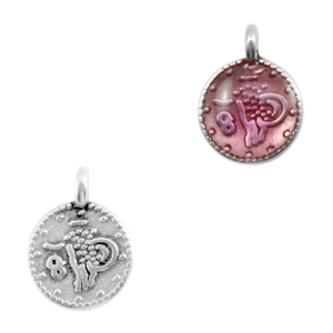 Ciondoli di metallo DQ moneta con disegno religioso argento antico-rosa trasparente (privo di nichel)