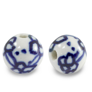 Perline di ceramica 11mm bianco-blu Delft