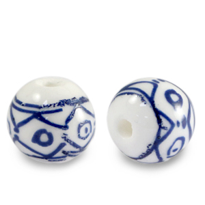 Perline di ceramica 10mm bianco-blu Delft
