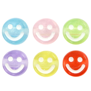Perline alfabeto in acrilico smiley multicolore trasparente