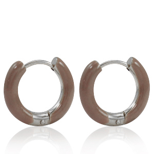 Orecchini in acciaio inossidabile a cerchio smalto 16mm marrone palissandro-argento