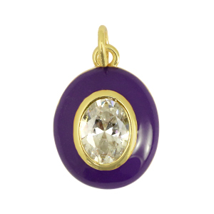 Metallo TQ in ottone ciondolo ovale zirconia viola scuro-oro
