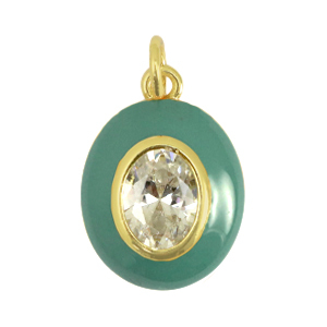 Metallo TQ in ottone ciondolo ovale zirconia verde pastello-oro
