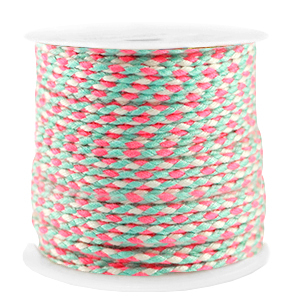 Cordoncino intrecciato alla moda 2mm rosa neon-turchese