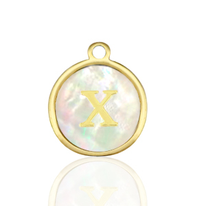 Ciondoli in acciaio inossidabile 12mm conchiglia lettera X bianco (colore naturale)-oro