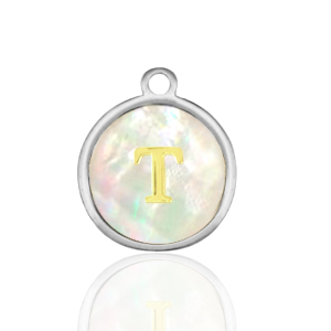 Ciondoli in acciaio inossidabile 12mm conchiglia lettera T bianco (colore naturale)-argento