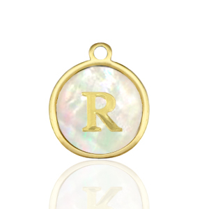 Ciondoli in acciaio inossidabile 12mm conchiglia lettera R bianco (colore naturale)-oro