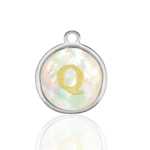 Ciondoli in acciaio inossidabile 12mm conchiglia lettera Q bianco (colore naturale)-argento