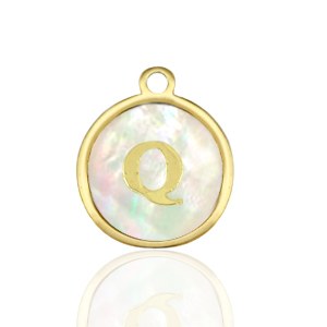 Ciondoli in acciaio inossidabile 12mm conchiglia lettera Q bianco (colore naturale)-oro