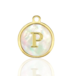 Ciondoli in acciaio inossidabile 12mm conchiglia lettera P bianco (colore naturale)-oro