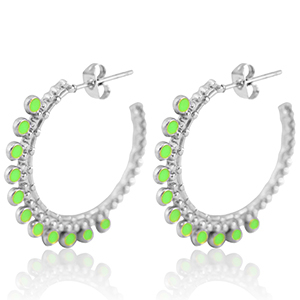Orecchini in acciaio inossidabile a cercio 30mm argento-verde neon